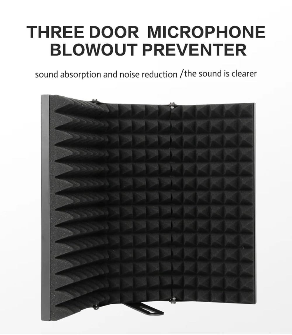 Digimore D-140 Microphone Isolation Shield 3-Panel Pop Filter Professional Foldable Vocal Booth High Density Absorbent Foam Suit for Any Condenser Mic Studio Sound Recording Podcasts Singing