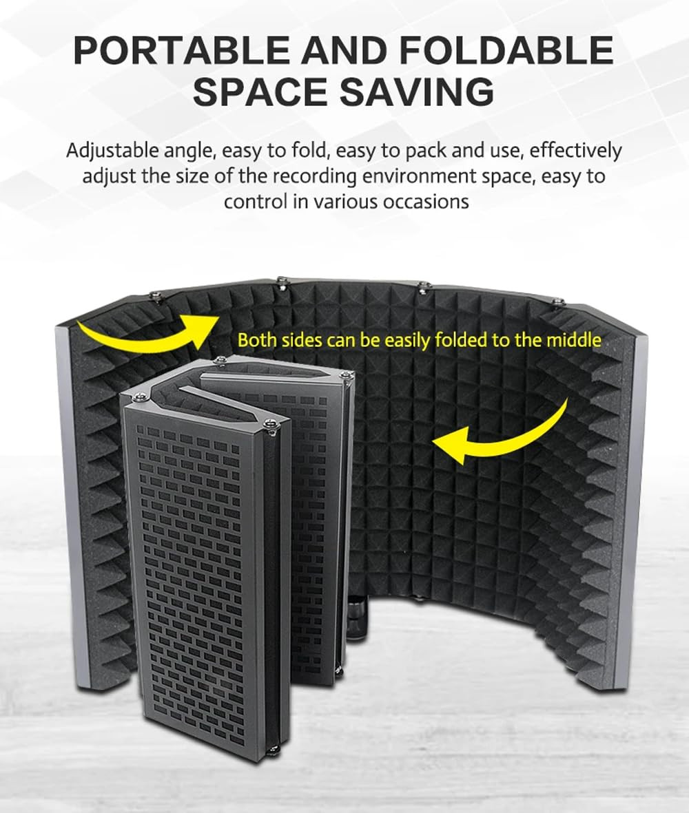 Digimore D-150 Microphone Sound Isolation Shield with Metal Panel and Sound Absorbing Foam Reflector for Recording Studio Podcasts Singing Broadcasting 5-Panel