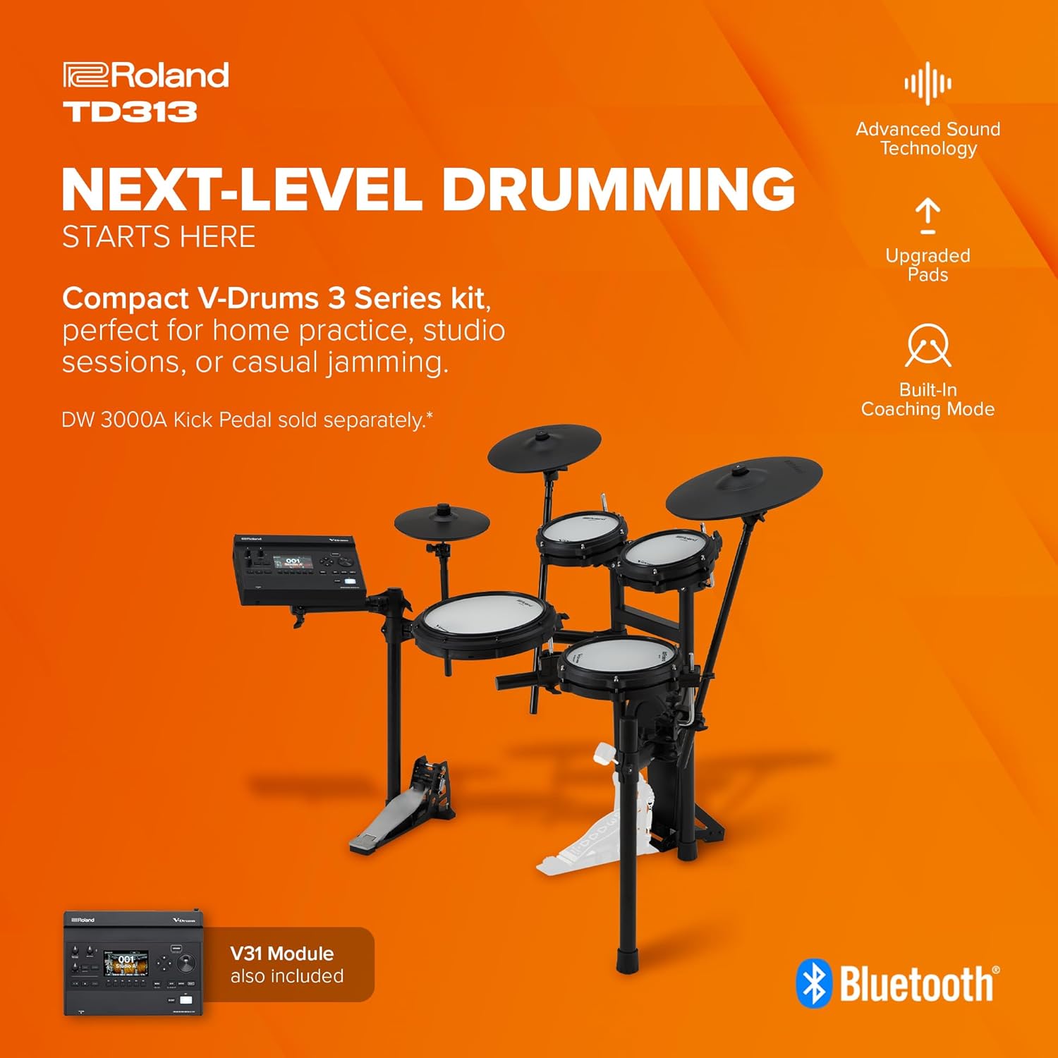 ROLAND TD313 V-Drums MDS-COM 5-Pieces Electronic Drum Kit