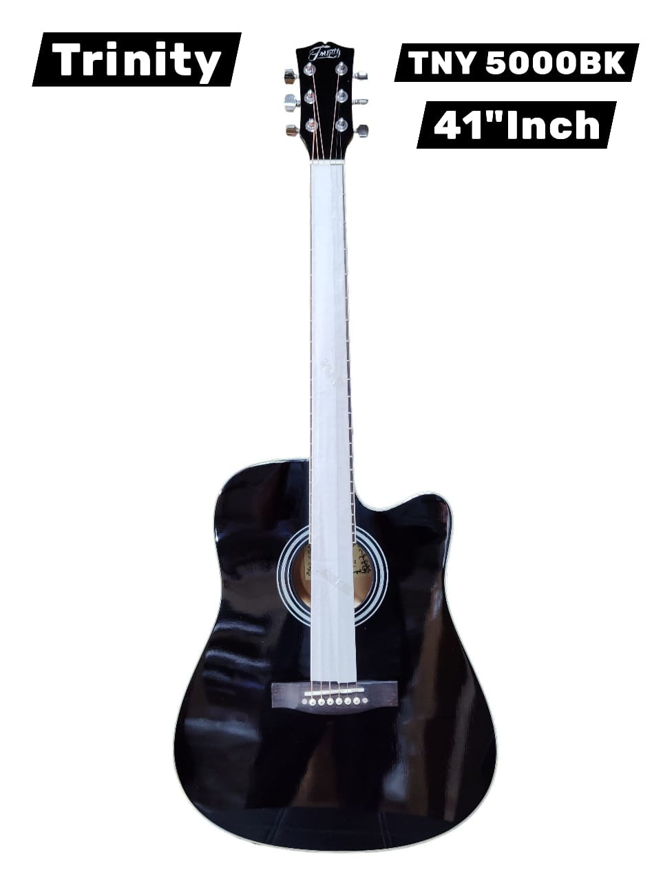 Trinity TNY-5000 41inch Acoustic Guitar with Cutaway - Black Color With padded bag Belt and Plectrums