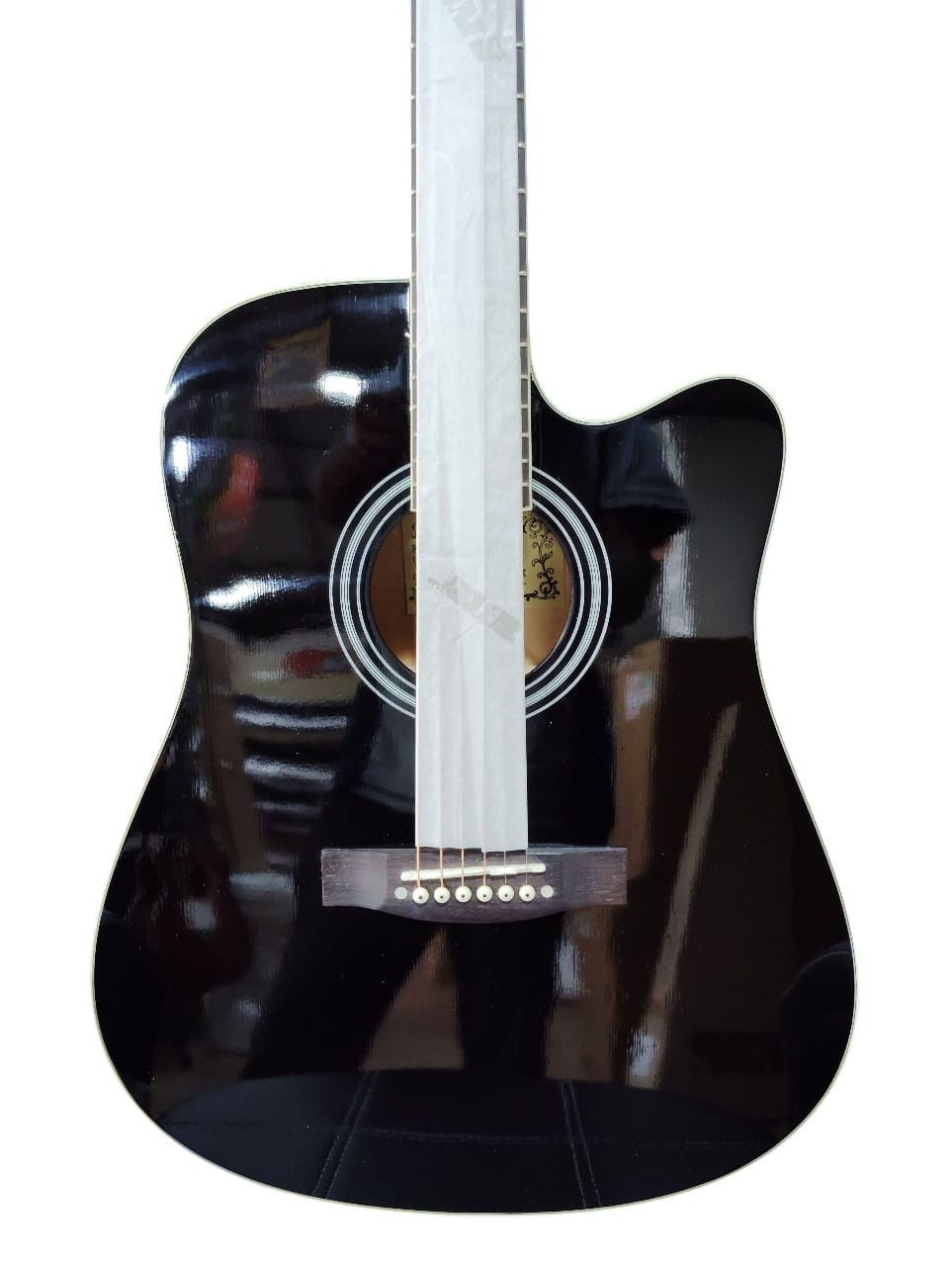 Trinity TNY-5000 41inch Acoustic Guitar with Cutaway - Black Color With padded bag Belt and Plectrums