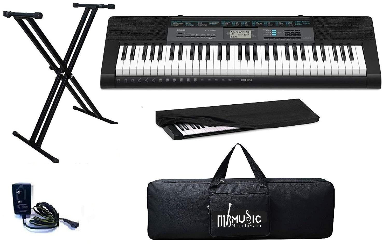 CASIO CTK-2550 61-Keys Standard Keyboard with Keyboard StandAdapterBag and Dust Cover Combo Pack