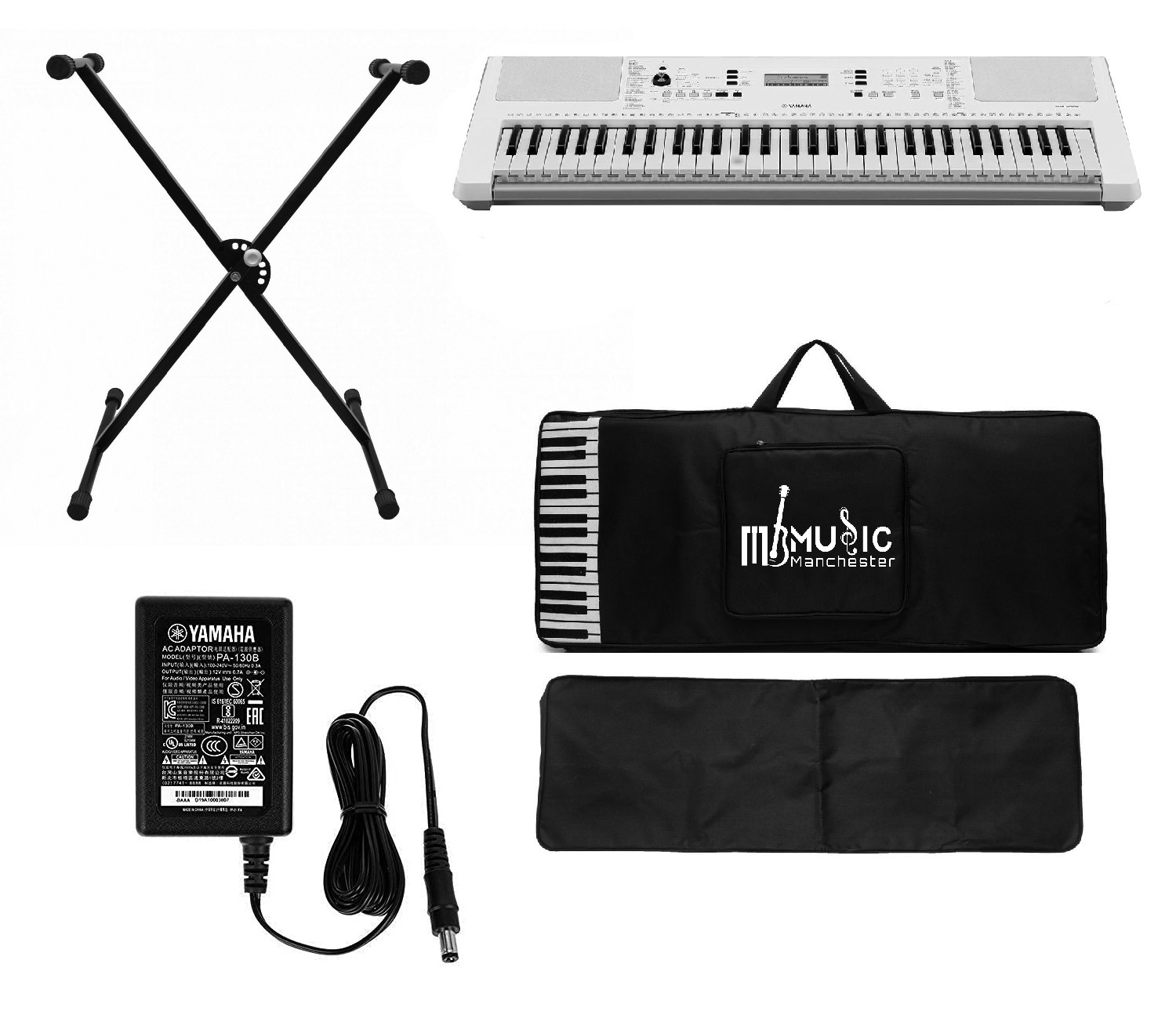 Yamaha EZ-300 61-Key Portable Keyboard with Lighted Keys Bag Stand And Dust Cover Combo Pack
