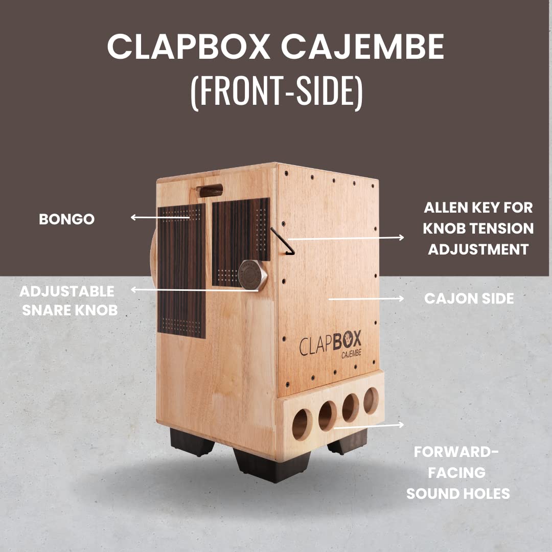 Clapbox Cajembe Cajon 4 instruments in 1 - Rubber wood H50 W30 L30 3 Internal Snares Natural