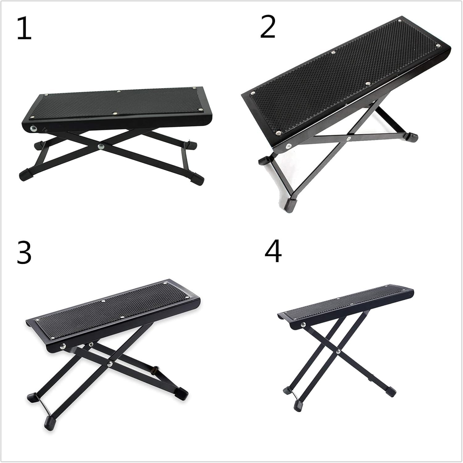 Mars Foot Stool HY-05 Adjustable Guitar Foot Rest Stand Height Adjustment Anti-Slip Rubber Surface Foldable Metal Footstool for Acoustic Electric Guitar Players Black