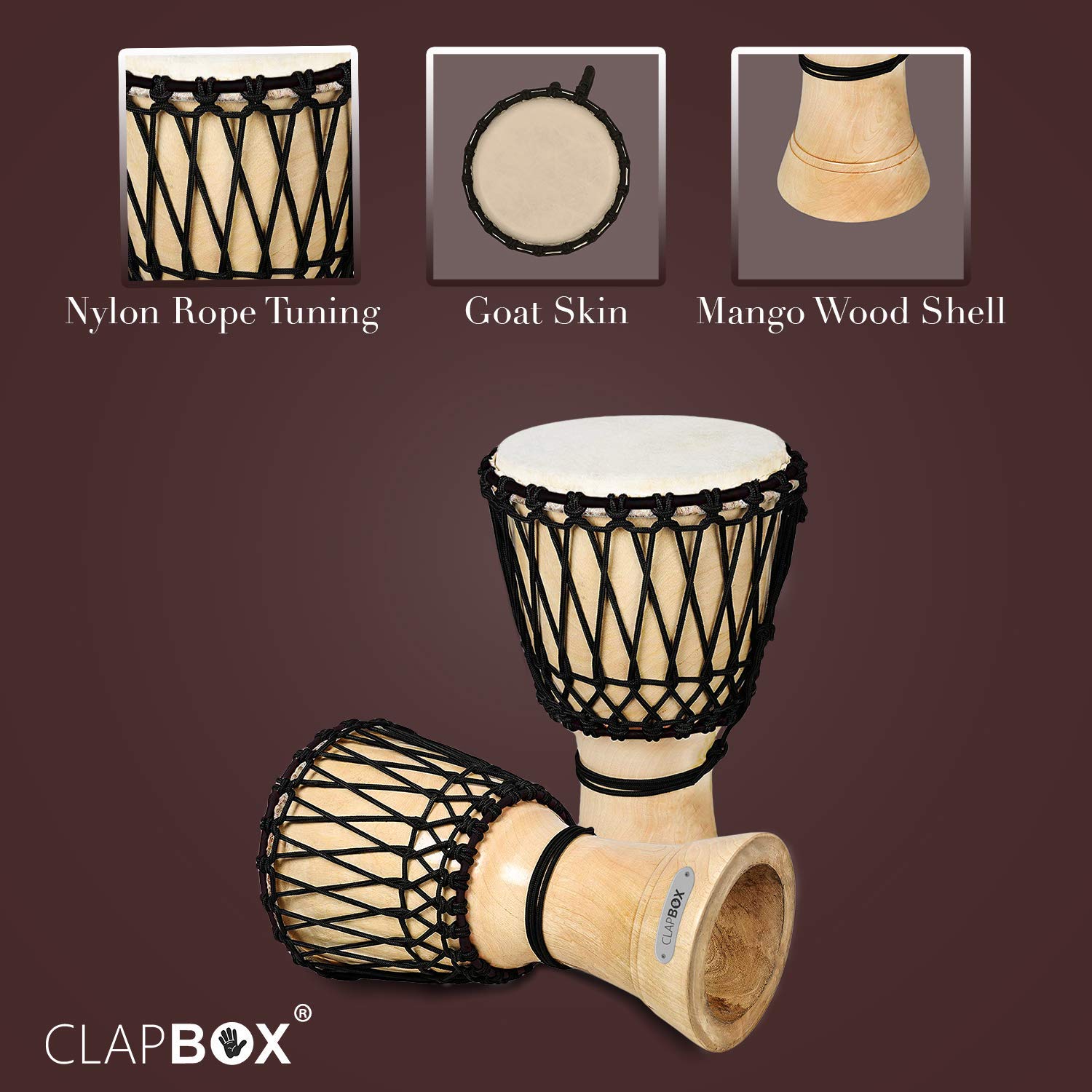 Clapbox Djembe - Mango Wood 10 Inches Natural