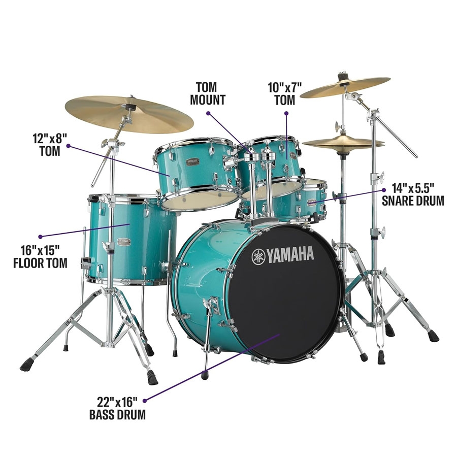 Yamaha RYDEEN RDP2F5 Acoustic Drum Set With Hardware -  Turquoise Glitter