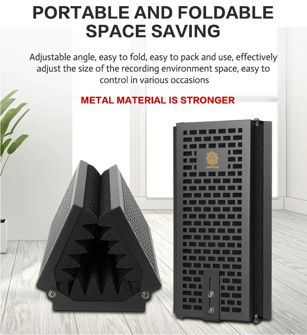 Digimore D-140 Microphone Isolation Shield 3-Panel Pop Filter Professional Foldable Vocal Booth High Density Absorbent Foam Suit for Any Condenser Mic Studio Sound Recording Podcasts Singing