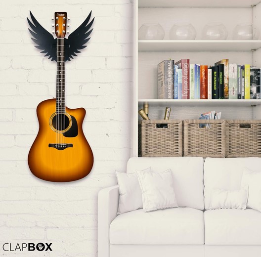 Clapbox Guitar Wall HangerStand - Eagle Wings Design suitable For Acoustic Electric Guitars and Ukulele black CB-001