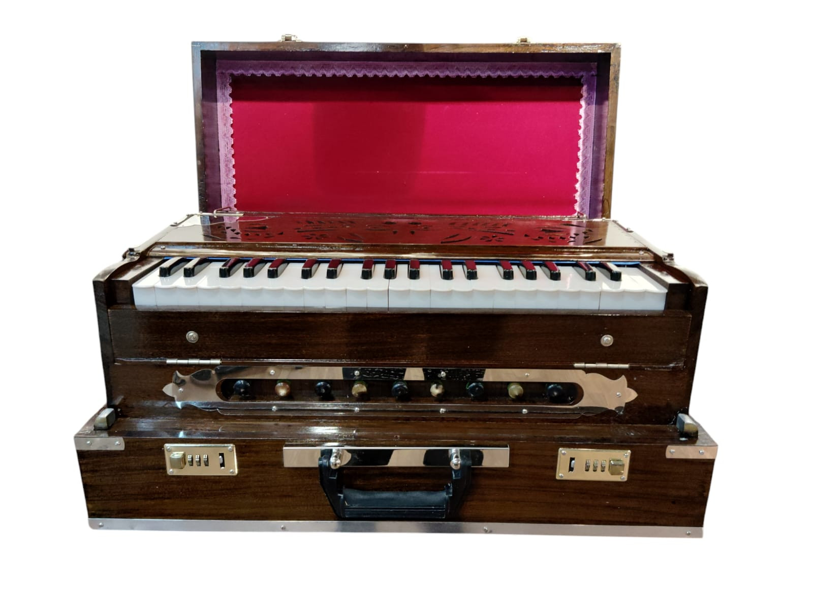 Harmonium 9 Stopper Folding 42 Keys Multi Fold Bellow Coupler Fundtion Harmonium Musical Instruments With Carry BagDark Brown