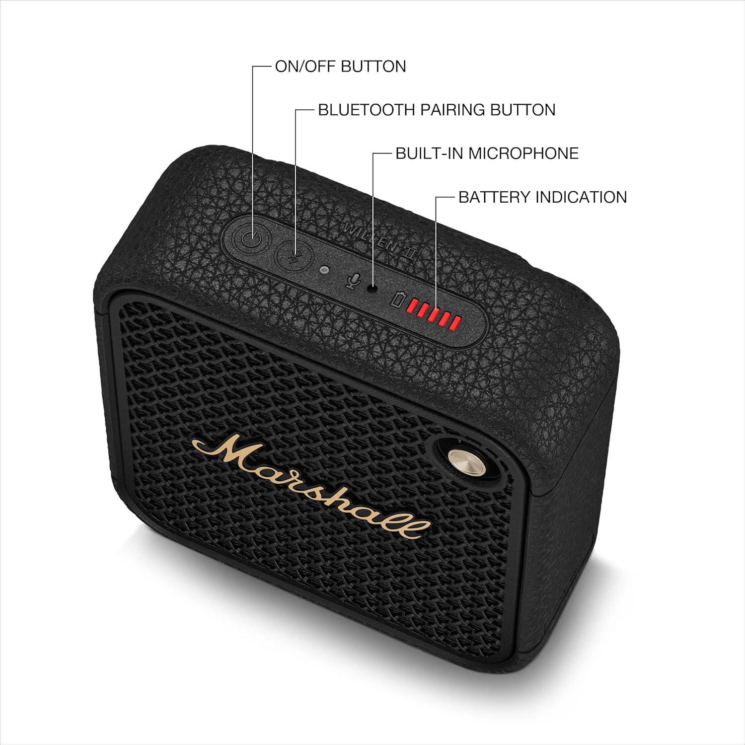 Marshall Willen II Portable Bluetooth Speaker 17 Hour Playtime Dust Waterproof IP67 10 W Bluetooth Speaker Black Brass Mono Channel