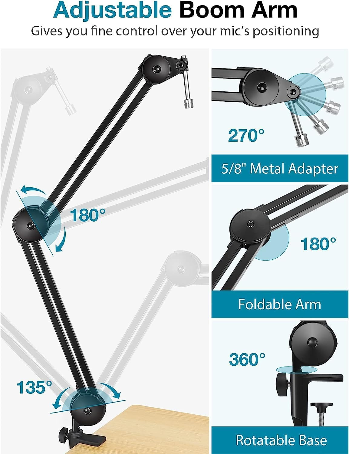 Digimore D-120 Microphone Stand for Blue Yeti Boom Arm Scissor Mic Stand Heavy Duty Mic Boom Scissor Arm Stands Broadcasting and RecordingGame