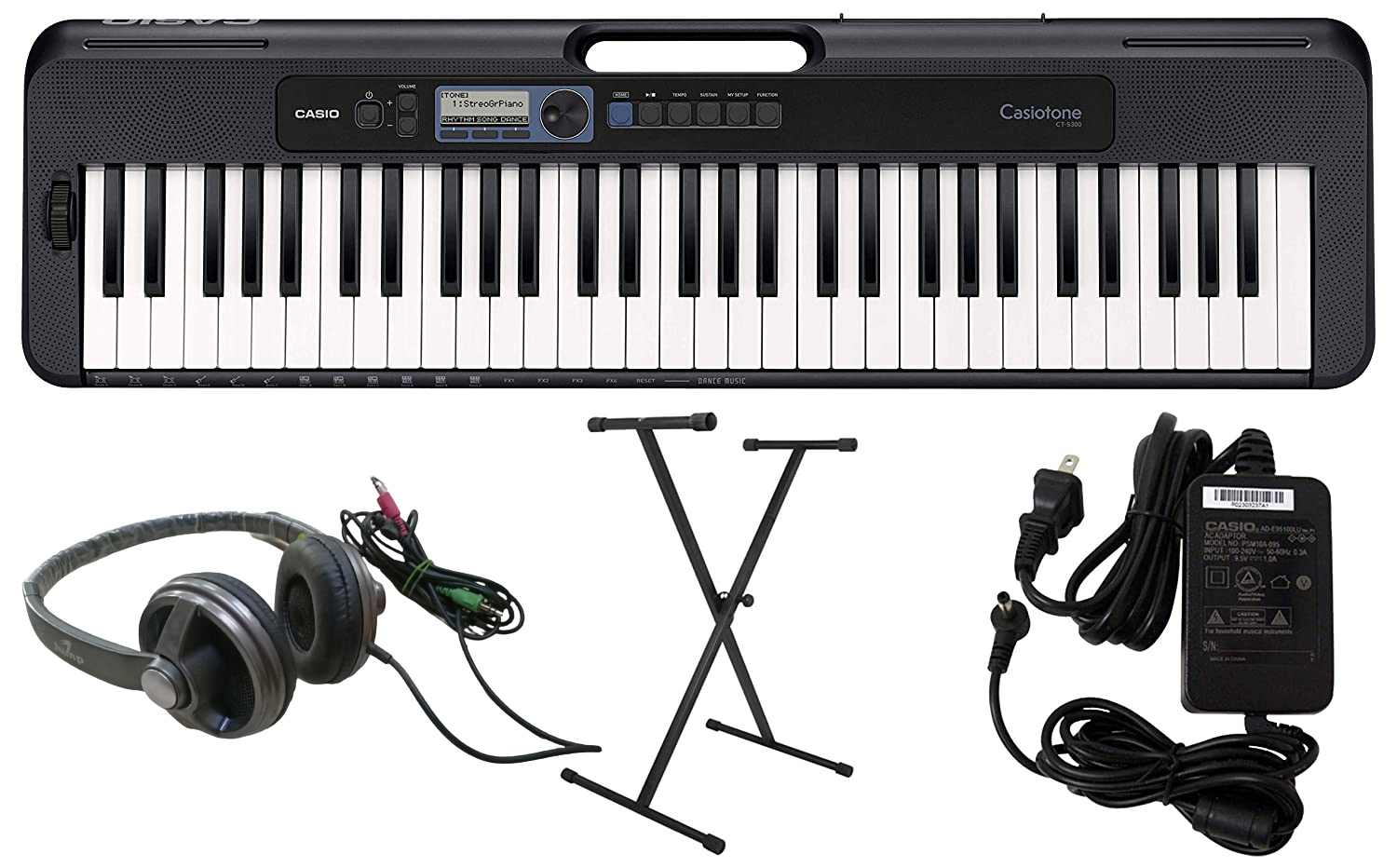 Casio CT-S300 61-Key Premium Keyboard Pack with Stand Headphones Power Supply