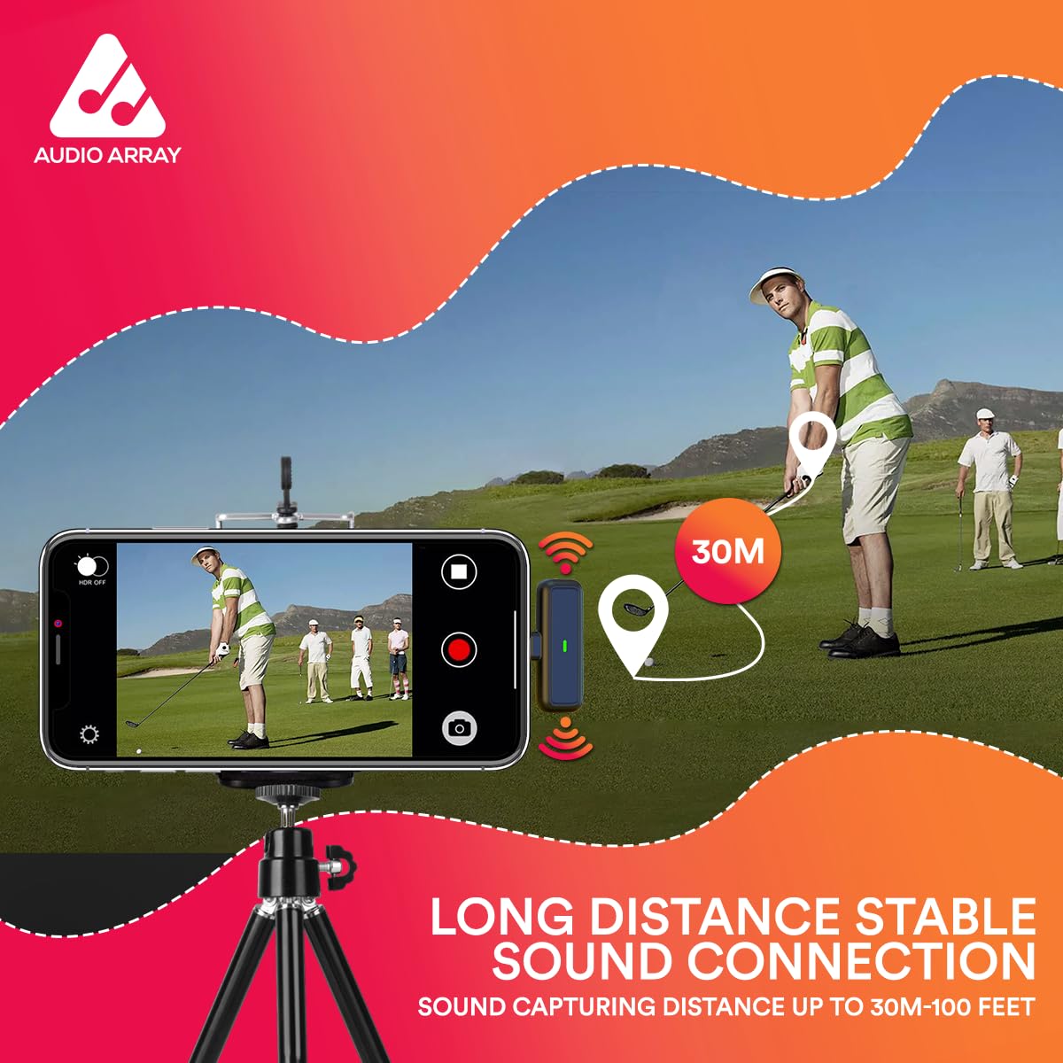 Audio Array AM-W16 Solo Wireless Lapel Over Ear Mic in-Built ANCPlug N Play Long Battery LifeUltra-Low LatencyUpto 30M RangeCompatible with iPhone Android Vlogging Streaming Teaching YouTube Black