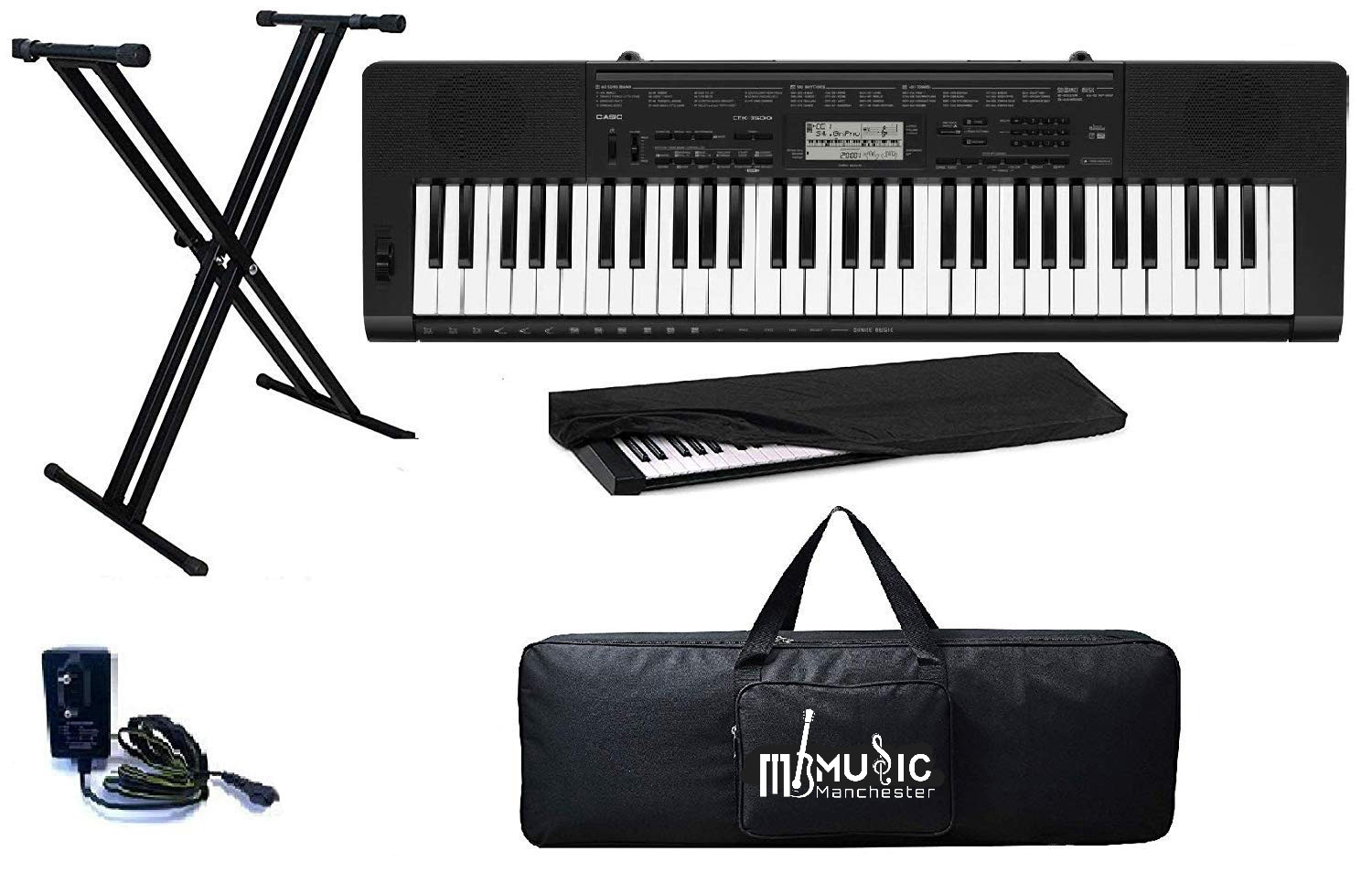 Casio CTK-3500 61-Keys Touch-responsive Standard Keyboard with Stand Adapter Padded Bag and Dust Cover Combo Pack