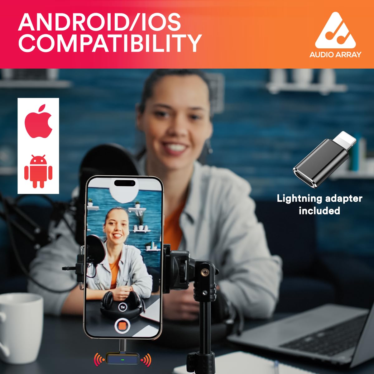 Audio Array AM-W16 Solo Wireless Lapel Over Ear Mic in-Built ANCPlug N Play Long Battery LifeUltra-Low LatencyUpto 30M RangeCompatible with iPhone  Android Vlogging Streaming Teaching YouTube Black