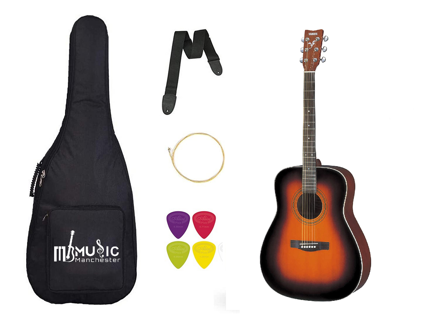 Yamaha F370 Acoustic Guitar Tobacco Brown Sunburst with Bag Belt String Plectrum Combo Pack