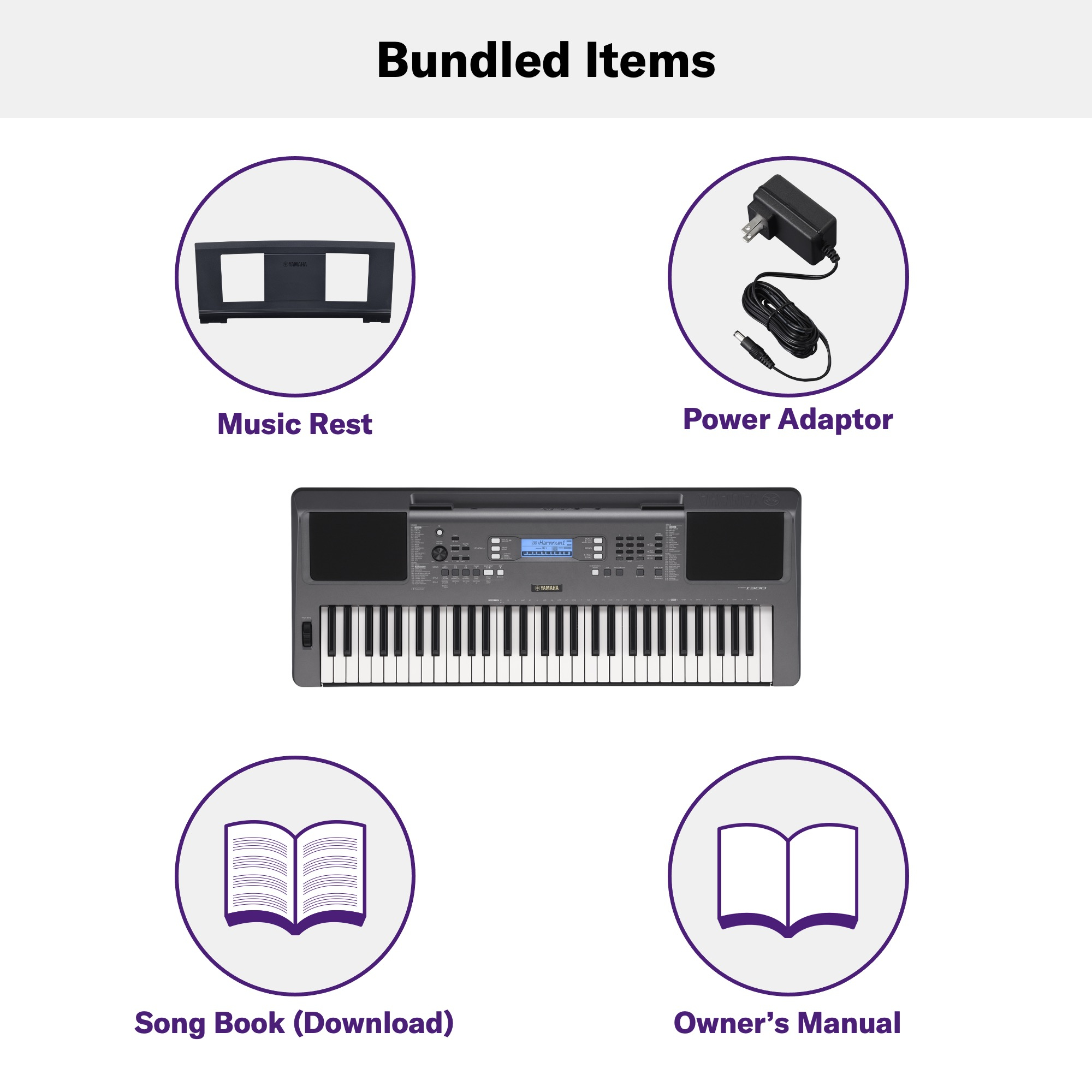 Yamaha PSR-I300 Portable Keyboard 61 Keys with Adapter Stand Carry Bag Dust Cover Combo Pack