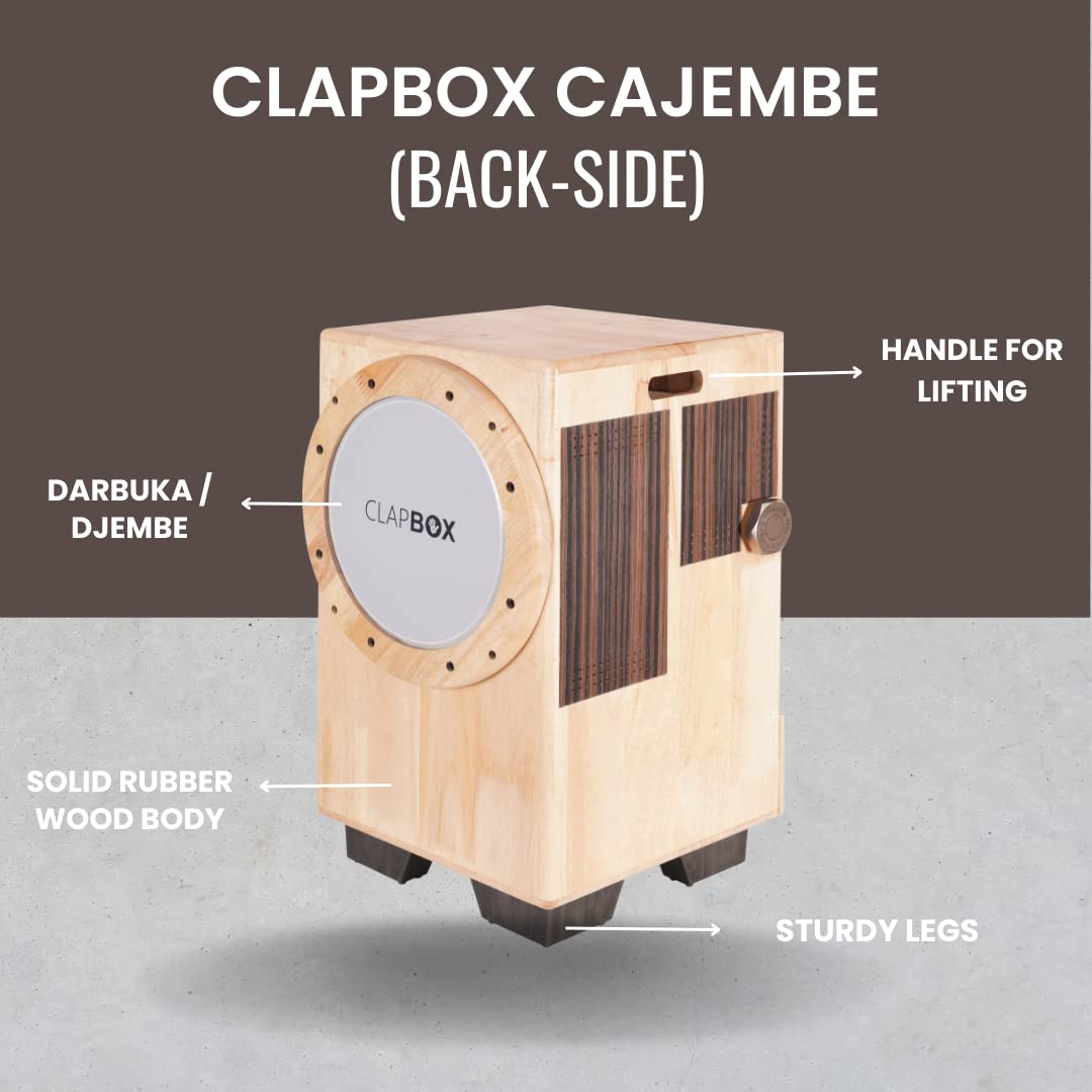 Clapbox Cajembe Cajon 4 instruments in 1 - Rubber wood H50 W30 L30 3 Internal Snares Natural