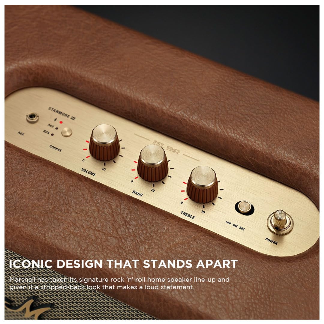 Marshall Stanmore III Wired Connectivity Home Speaker with Bluetooth 52 RCA or 35mm Input - Brown