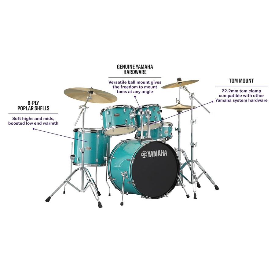 Yamaha RYDEEN RDP2F5 Acoustic Drum Set With Hardware -  Turquoise Glitter