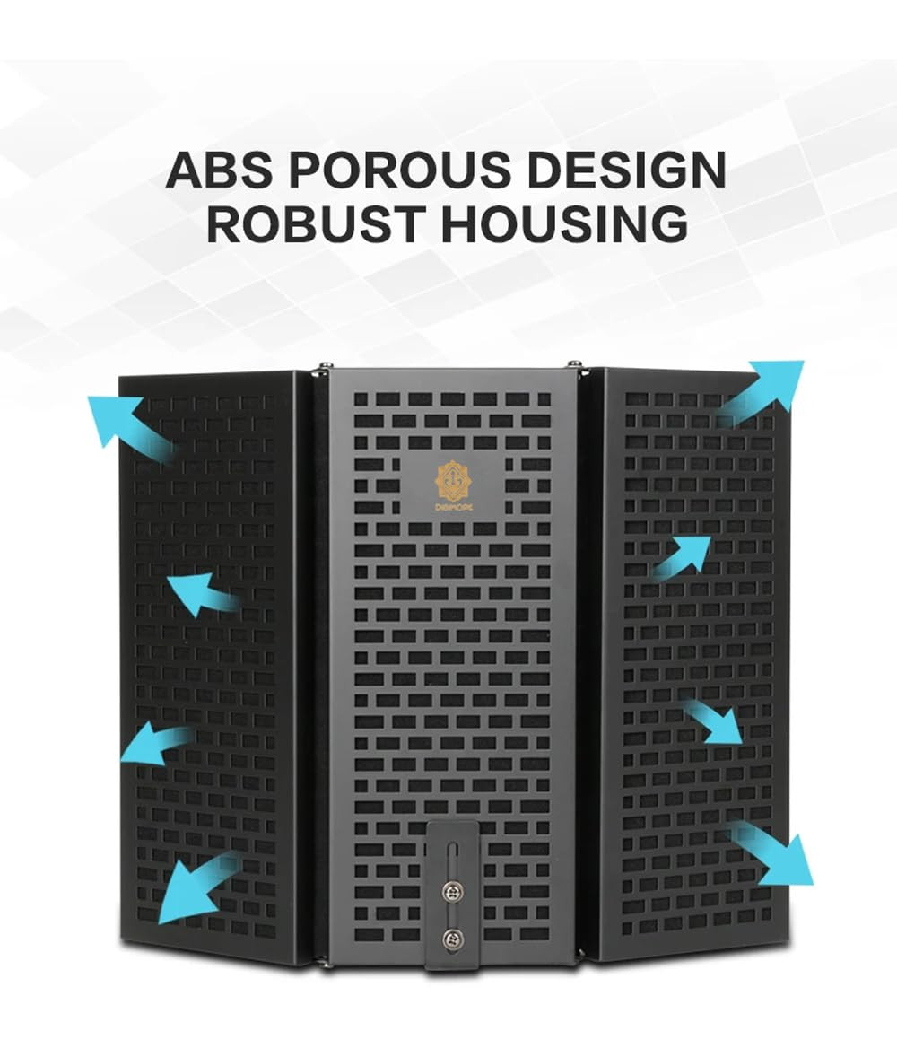 Digimore D-140 Microphone Isolation Shield 3-Panel Pop Filter Professional Foldable Vocal Booth High Density Absorbent Foam Suit for Any Condenser Mic Studio Sound Recording Podcasts Singing