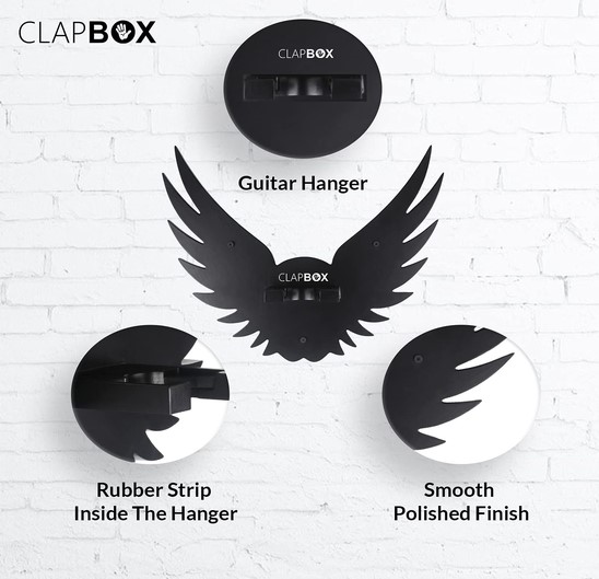 Clapbox Guitar Wall HangerStand - Eagle Wings Design suitable For Acoustic Electric Guitars and Ukulele black CB-001