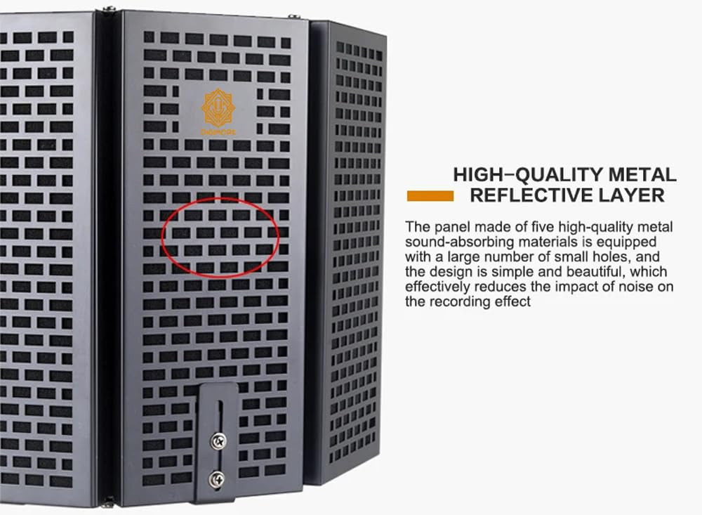 Digimore D-150 Microphone Sound Isolation Shield with Metal Panel and Sound Absorbing Foam Reflector for Recording Studio Podcasts Singing Broadcasting 5-Panel