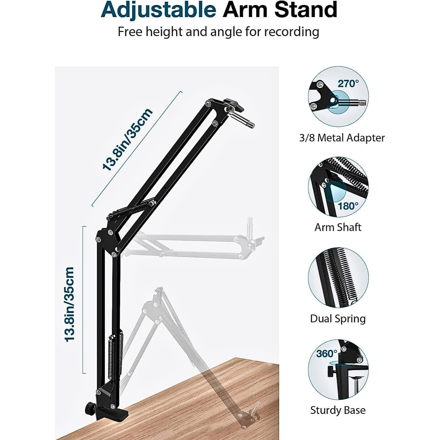Digimore D-110 Microphone Arm Stand Adjustable Suspension Boom Scissor Mic Stand with Pop Filter Mic Clip