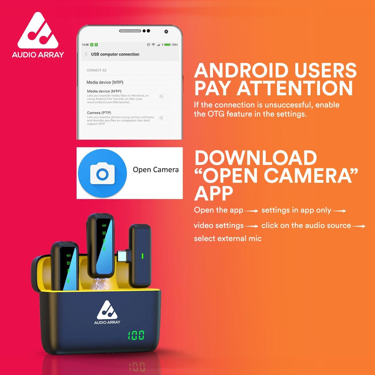 Audio Array AM-W17 Dual Wireless Lapel Micin-Built ANC Plug N PlayLong Battery Life Ultra-Low LatencyUpto 30M RangeCompatible with iPhone  AndroidVlogging Streaming TeachingYouTube Black