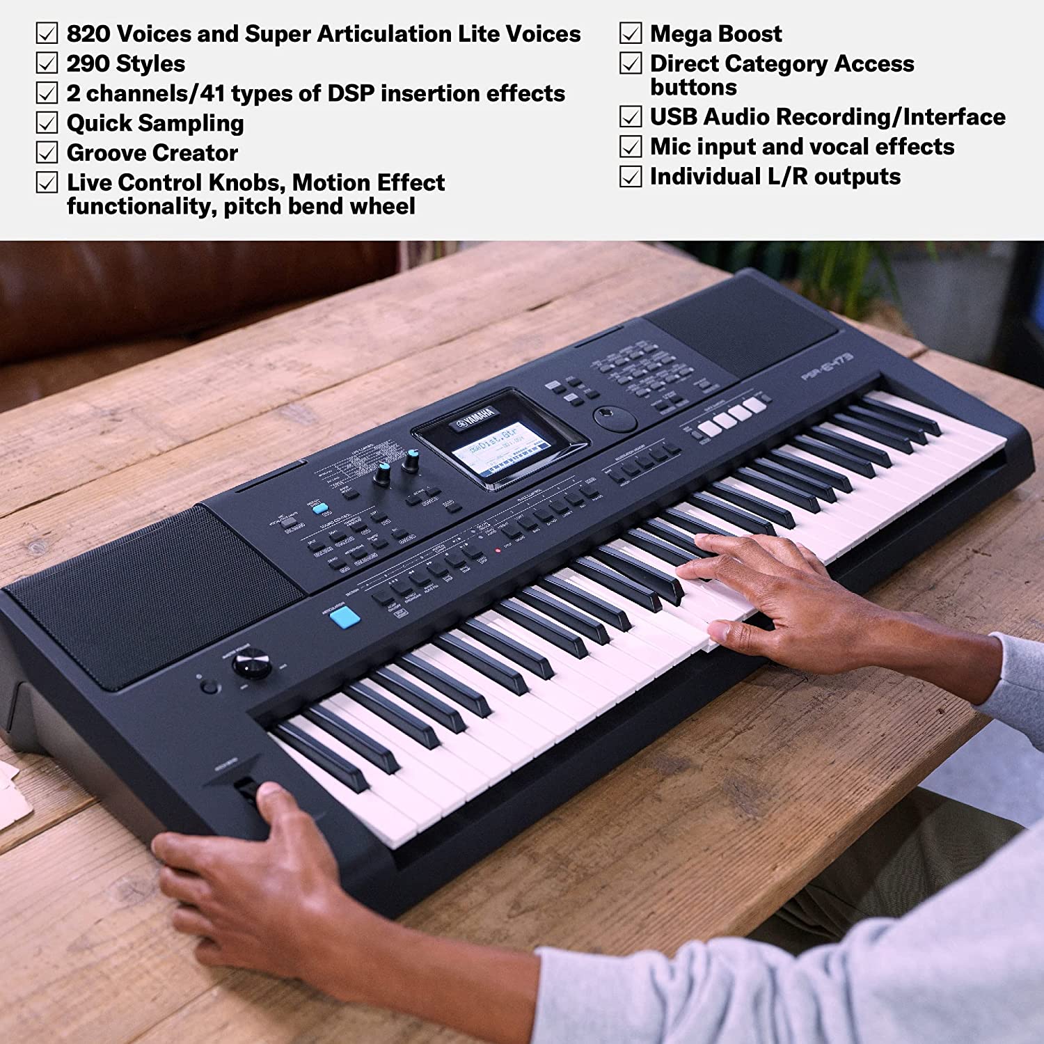 Yamaha PSR-E473 61 Keys Portable Keyboard with Power Adaptor and Cover