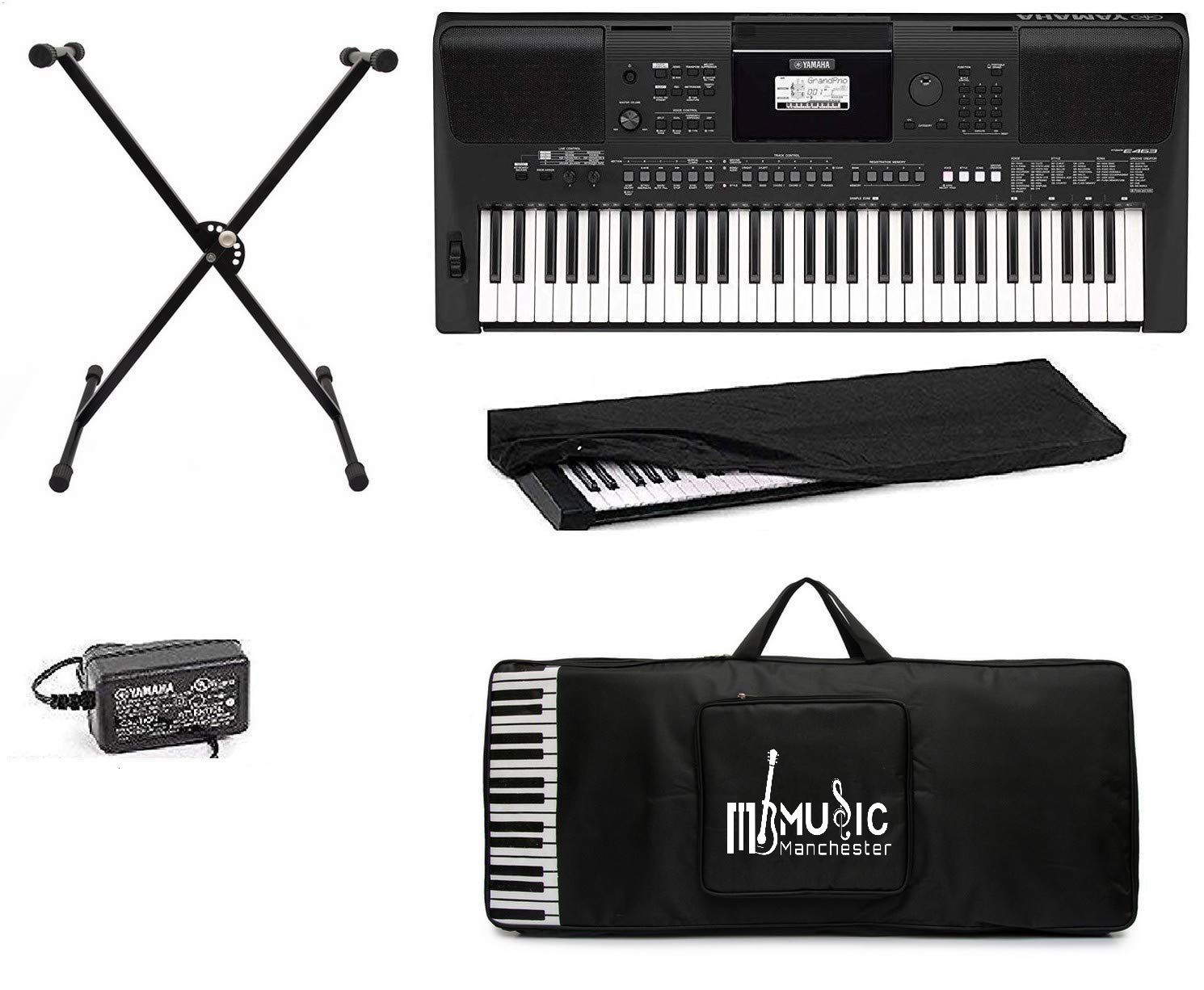 Yamaha PSR-E463 61-Keys Keyboard with adapter dust cover carry bag and stand combo pack