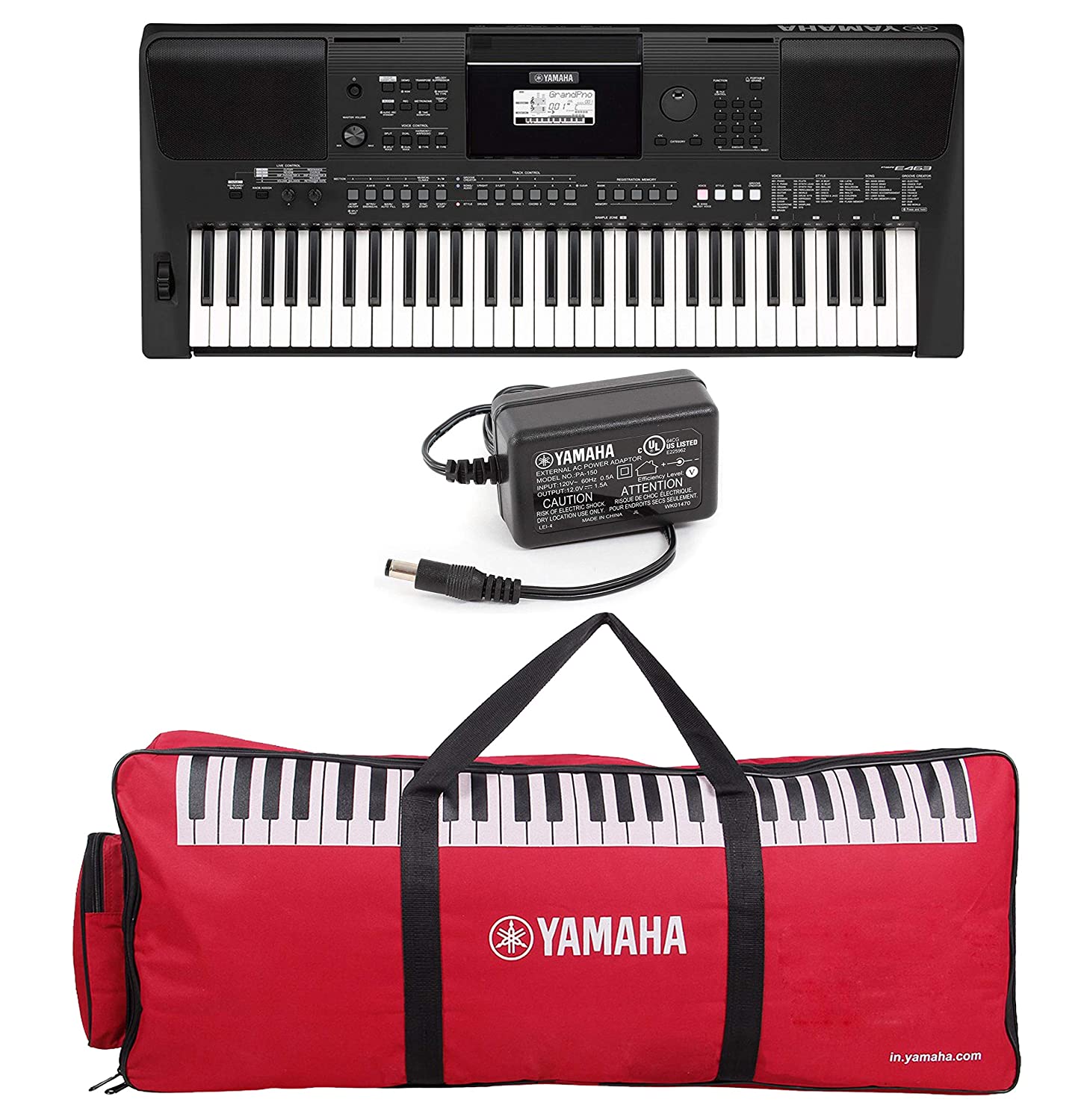 Yamaha PSR-E463 Digital keyboard with Red Bag Adaptor