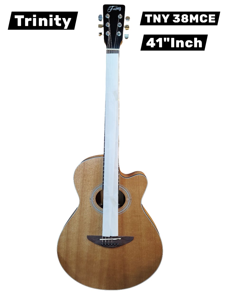 Trinity TNY-38MCE Semi-Acoustic Guitar In-built Tuner and Equilize with padded bag Natural Wooden