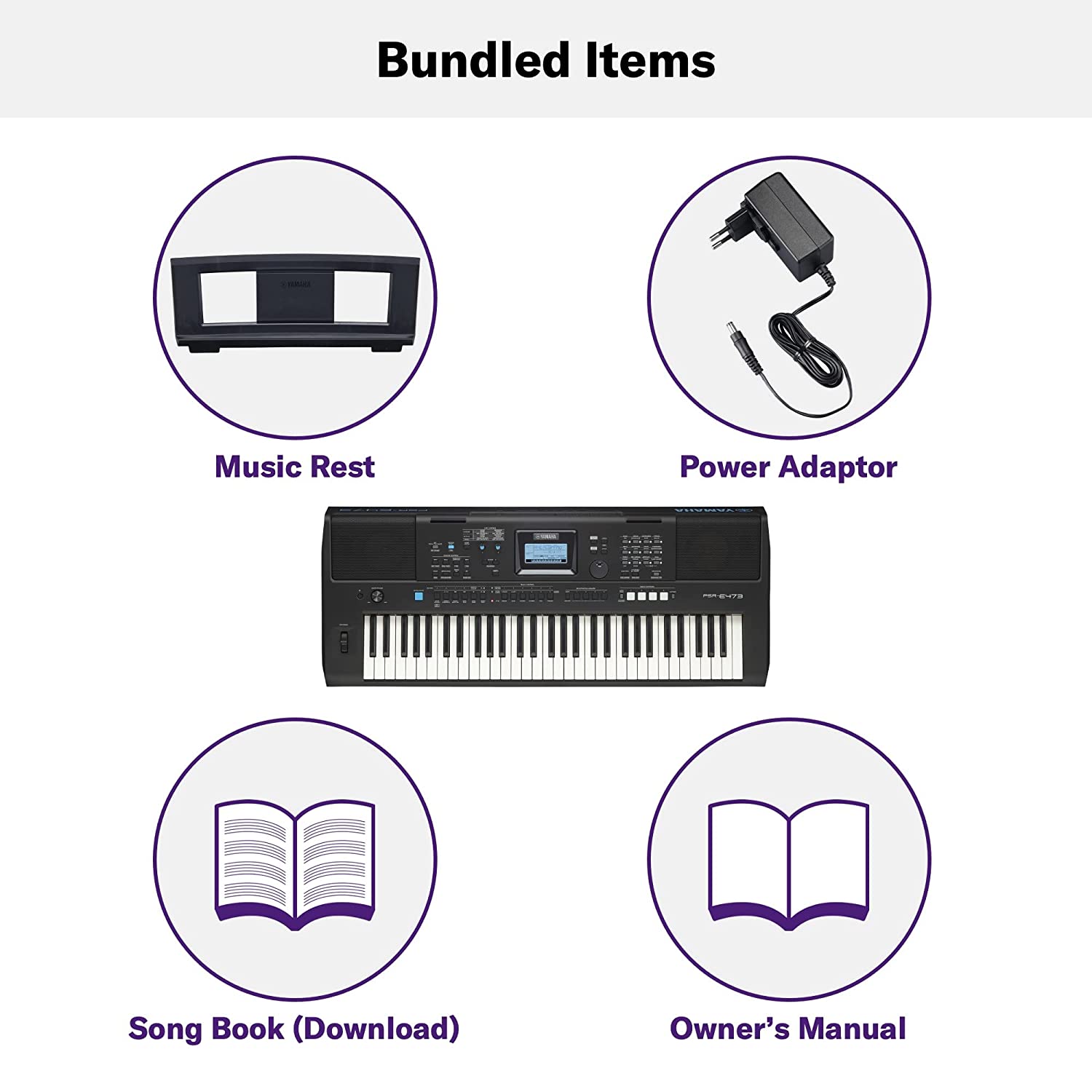 Yamaha PSR-E473 61 Keys Portable Keyboard With Power Adaptor Standzo Stand Padded Bag and Dust Cover