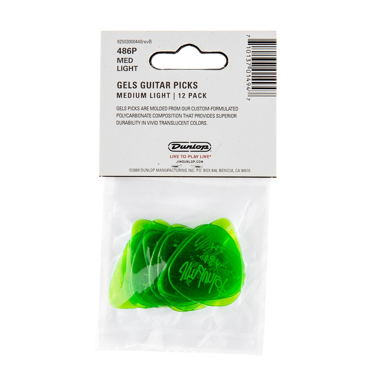 DUNLOP PICKS GEL-S-GRE-ML 486PML12 PCS