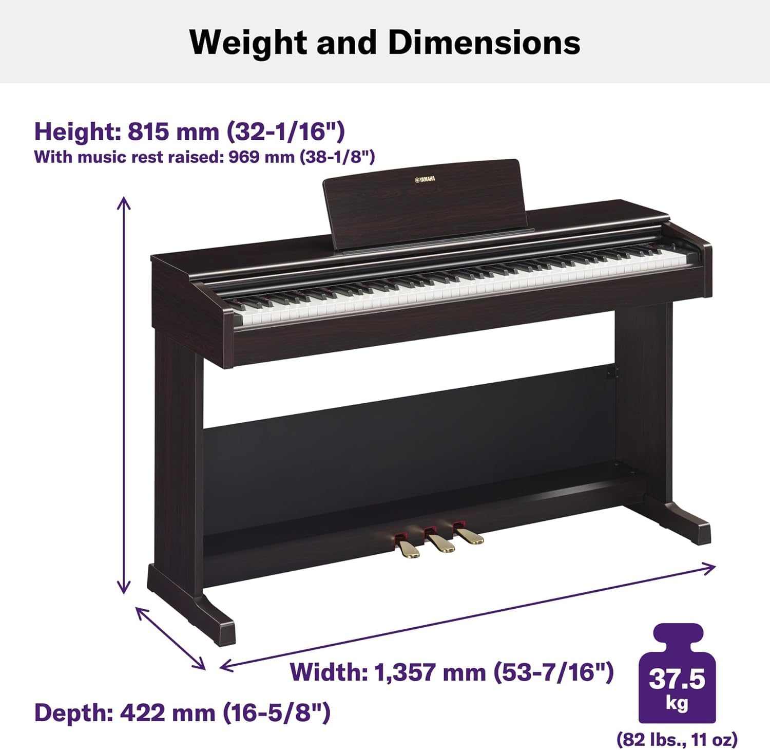 YAMAHA YDP105R Piano 88 Keys With Bench Dark Rosewood
