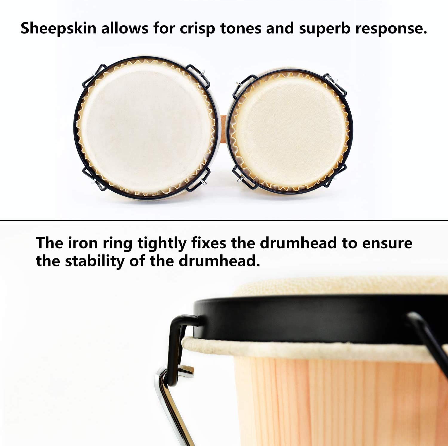 Original Bongo Drum Set with Tuning Wrench Professional Wooden Percussion Instrument for Beginner Adults Kids