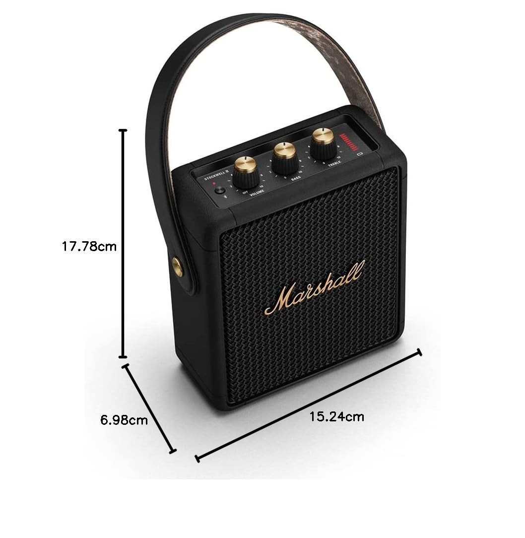 Marshall Stockwell II Portable Bluetooth Speaker with 20 Hours of Portable Playtime 360 Sound Water-Resistant IPX4 Black Brass
