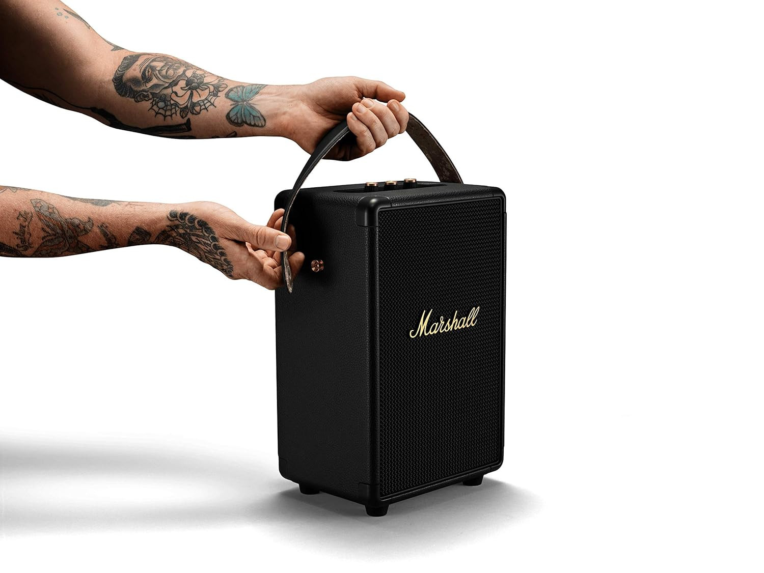 Marshall Tufton Portable Bluetooth Speaker with 20 Hours of Portable Playtime 360 Sound Water-Resistant IPX2 - Black Brass