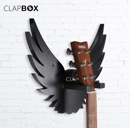 Clapbox Guitar Wall HangerStand - Eagle Wings Design suitable For Acoustic Electric Guitars and Ukulele black CB-001