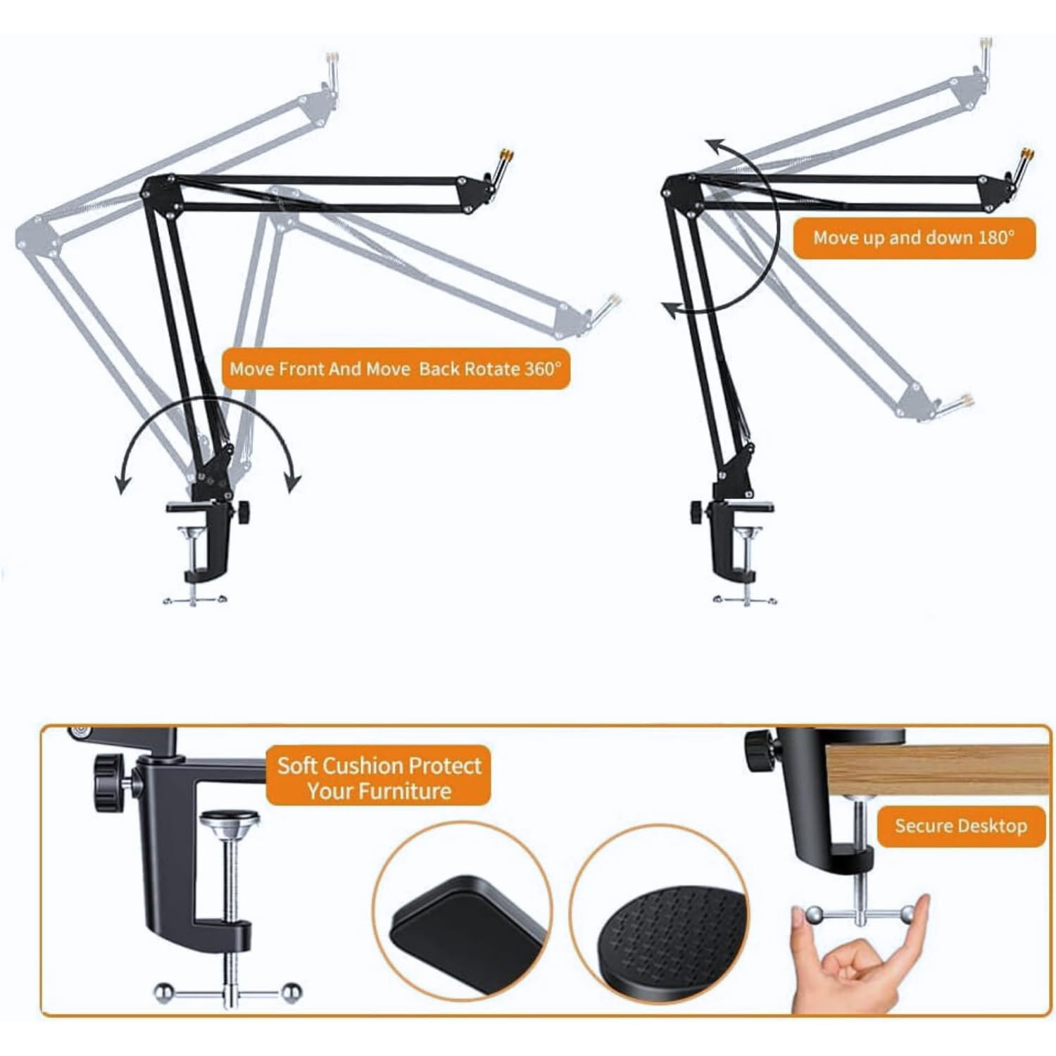 Digimore D-110 Microphone Arm Stand Adjustable Suspension Boom Scissor Mic Stand with Pop Filter Mic Clip