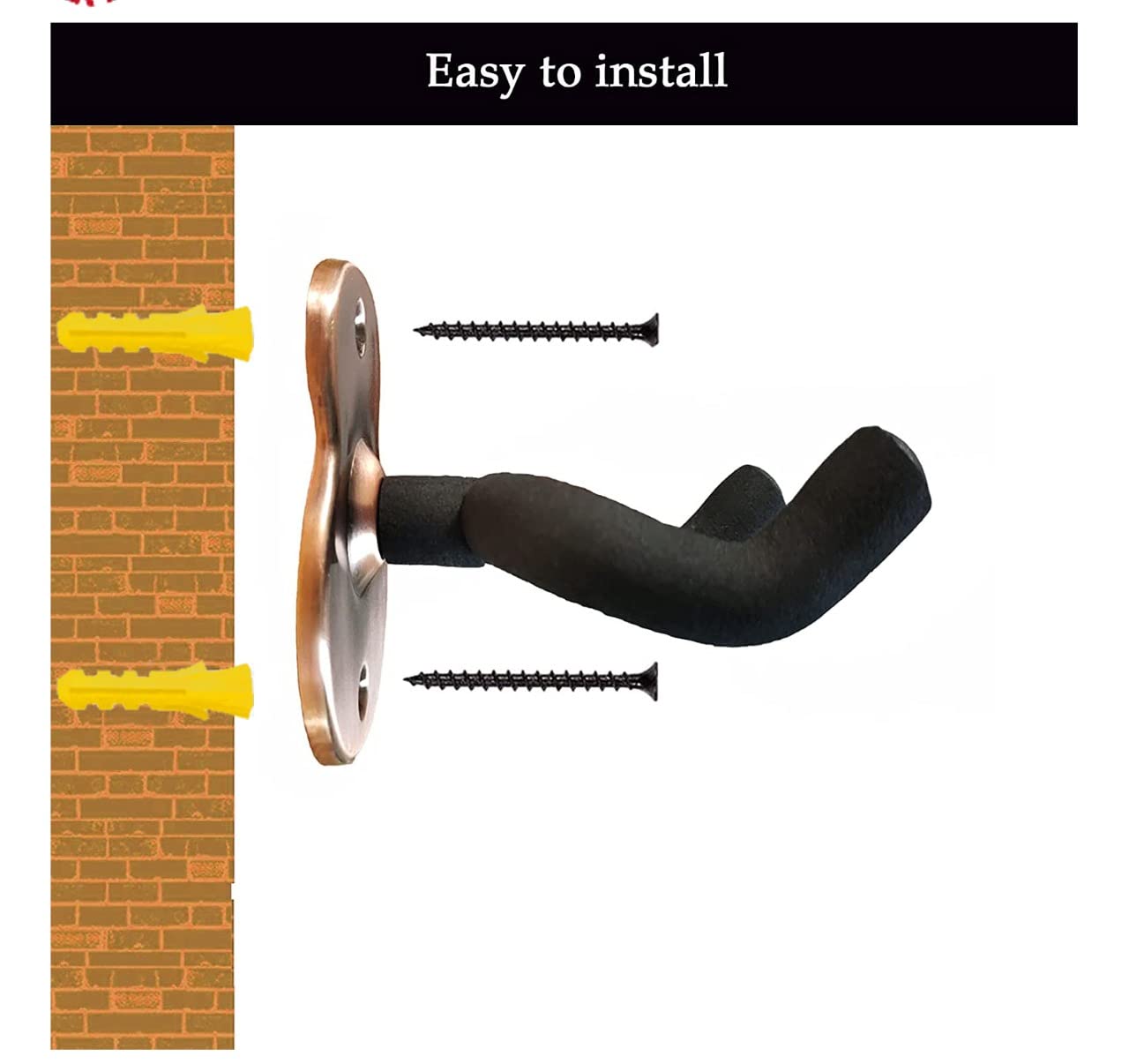 Neowood PWH-1 Bronze Guitar Wall Mount Hanger Stand with Cushion and Metal Base for Acoustic bass Electric Classical Guitar and Ukulele