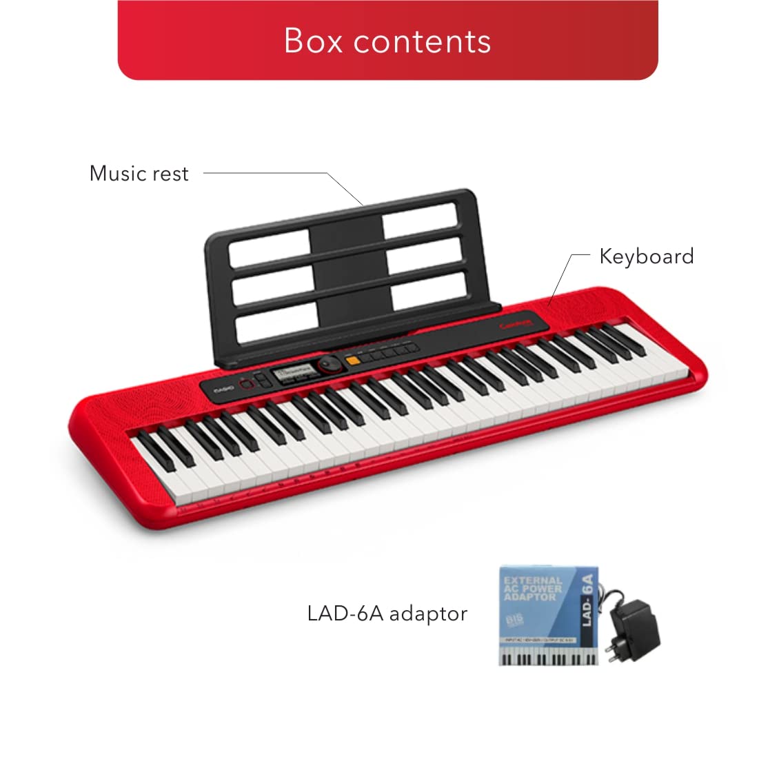 Casio CT-S200 Casiotone 61-Key Portable Keyboard with Bag Stand Dustcover Combo PackRed