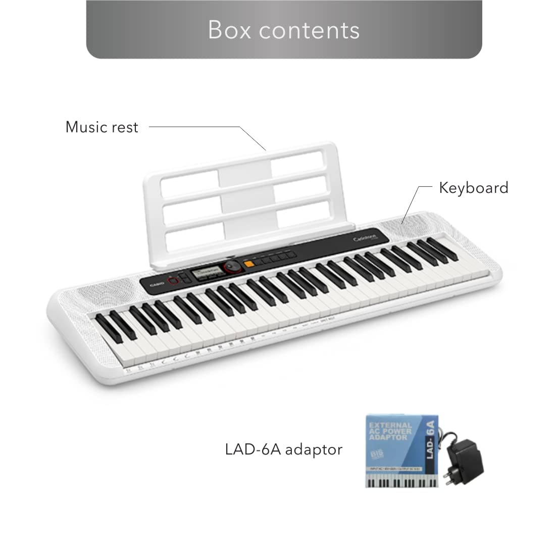 Casio CT-S200 Casiotone 61-Key Portable Keyboard with Bag Stand Dustcover Combo PackWhite
