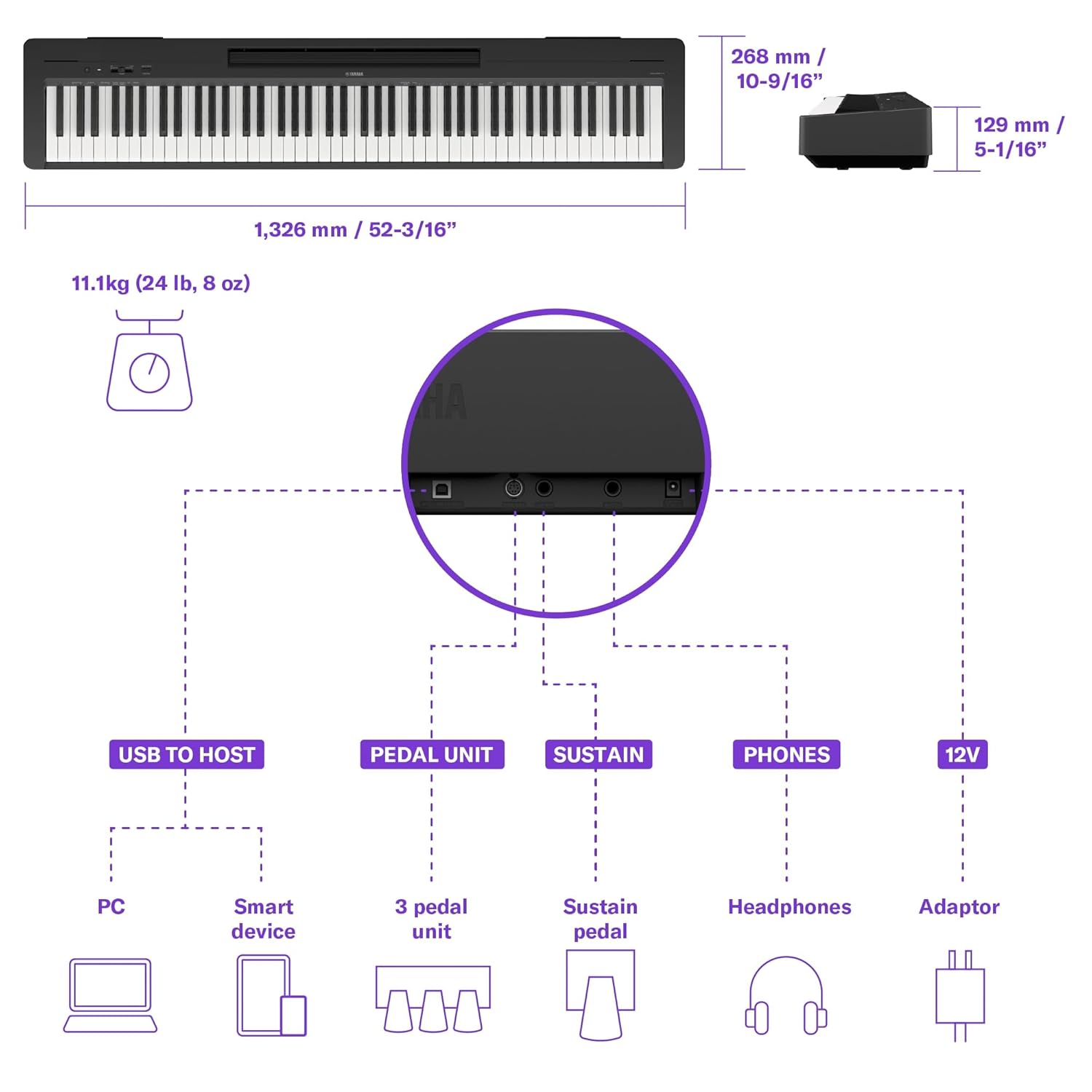 Yamaha P-145B 88-Key Weighted Action Portable Digital Piano with Power Supply great for beginners Adaptor Included