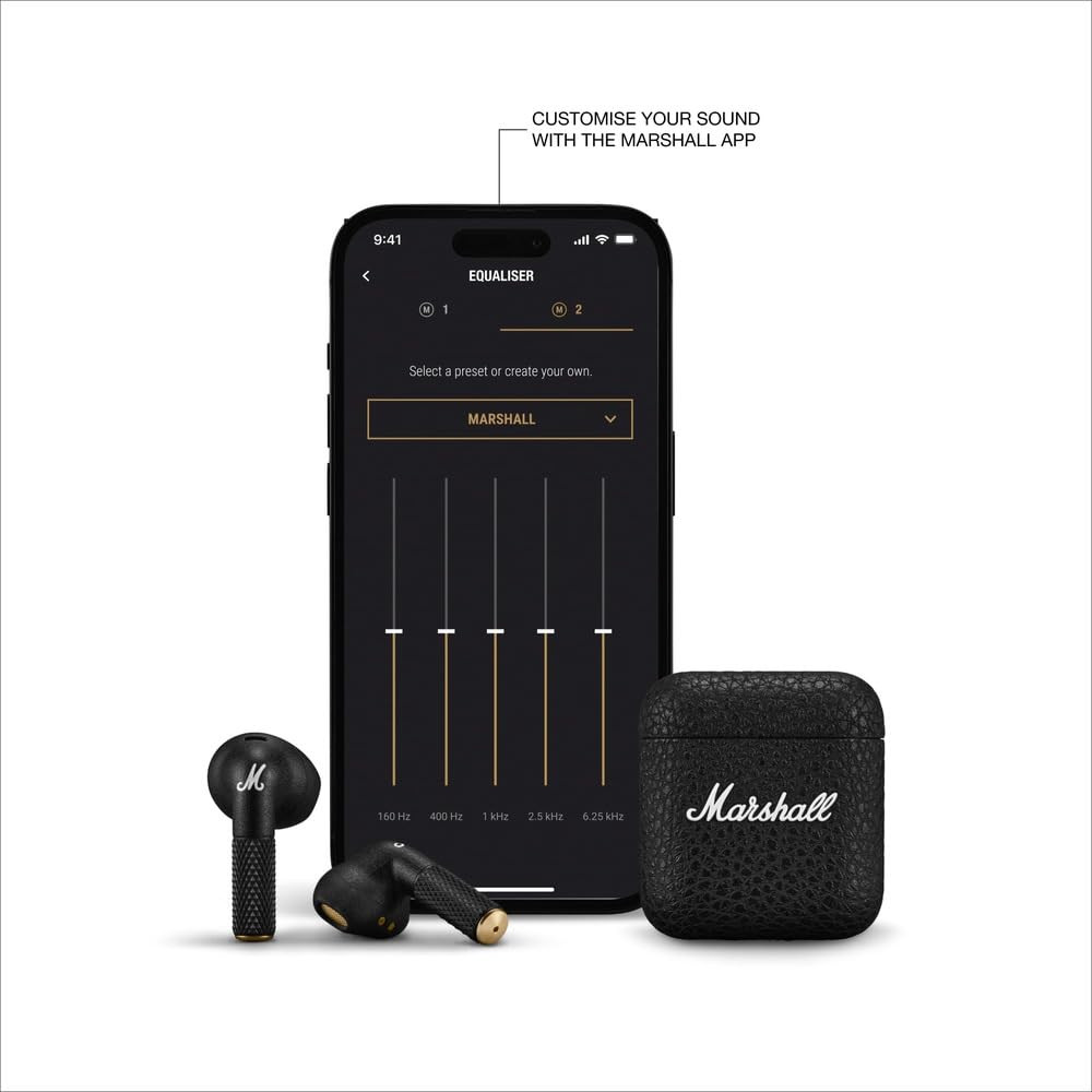 Marshall Minor Iv Wireless in Ear Earbuds with 30 Hours of Playtime Water-Resistant Wireless Charging- Black
