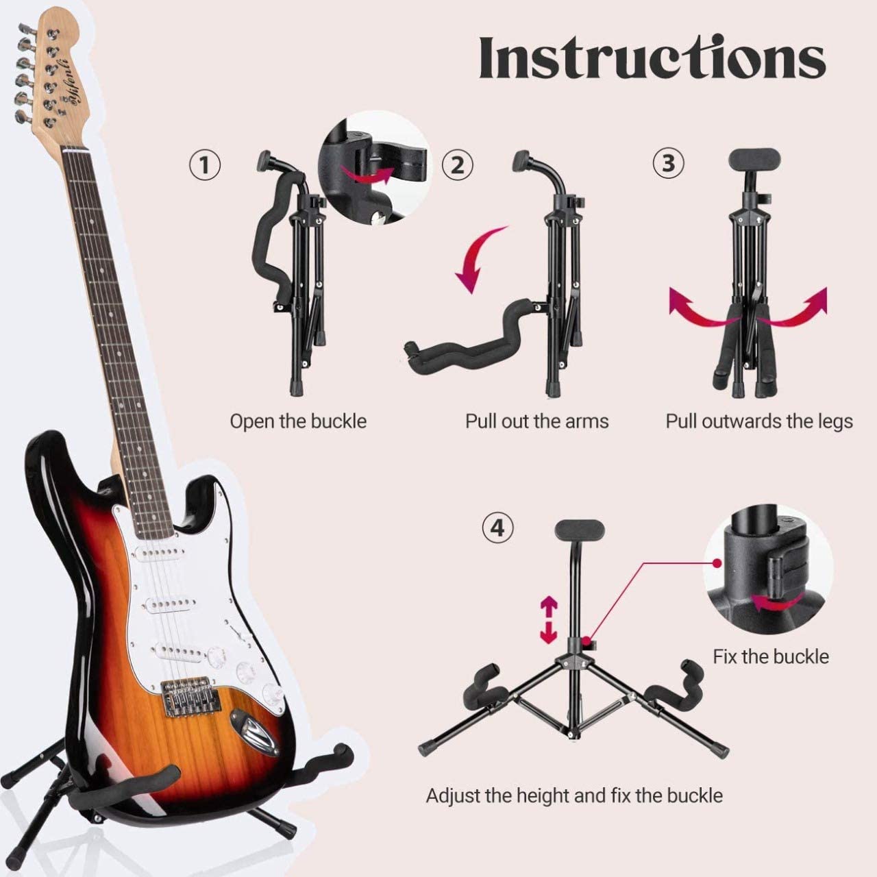 Kaps Guitar Stand JY-050 Folding Metal Universal for Acoustic guitar Electric Guitars Ukulele Violin Banjo and Mandolin