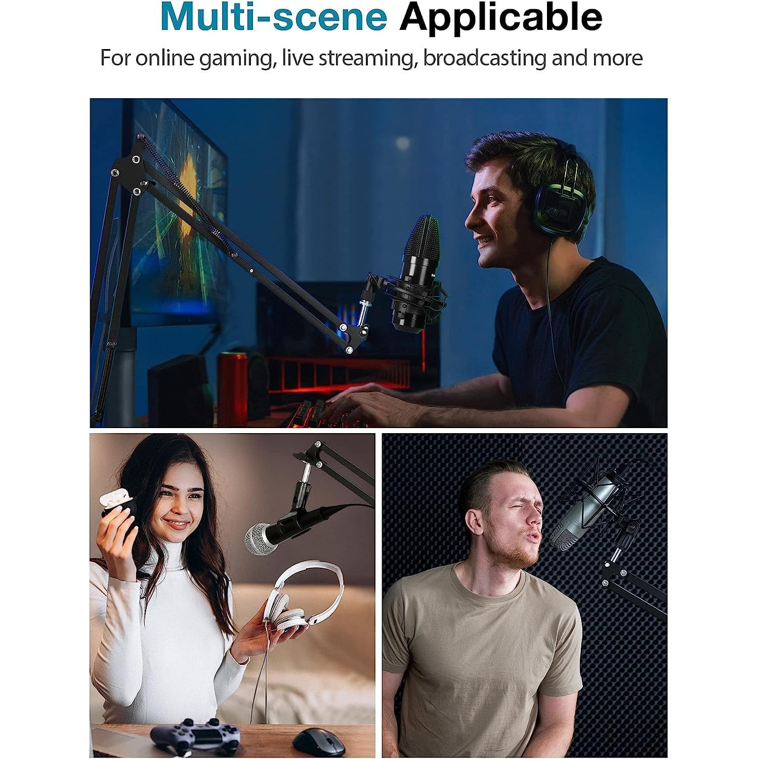 Digimore D-110 Microphone Arm Stand Adjustable Suspension Boom Scissor Mic Stand with Pop Filter Mic Clip