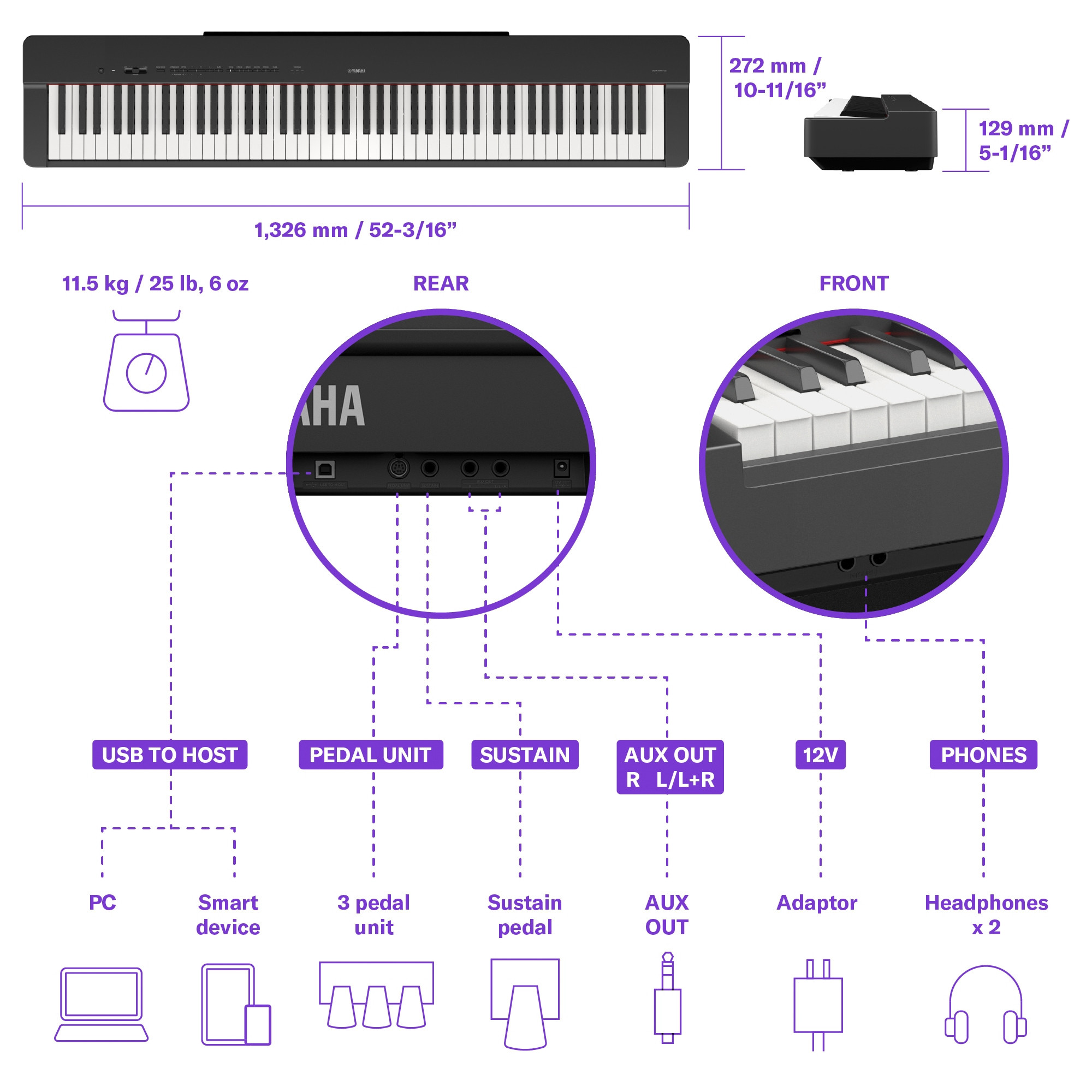 Yamaha P-225B 88-Key Weighted Action Portable Digital Piano with Power Supply great for beginners Adaptor Included